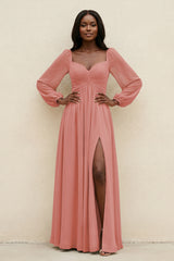 Sweetheart Long Sleeve A-Line Bridesmaid Dress in Mulberry | KISSBRIDAL