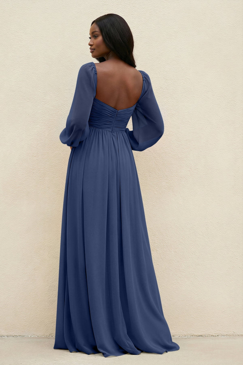 Sweetheart Long Sleeve A - Line Bridesmaid Dress in Navy - KISS BRIDAL Bridesmaid Dresses
