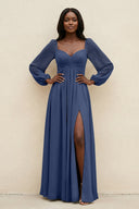 Sweetheart Long Sleeve A - Line Bridesmaid Dress in Navy - SHE IS ME Bridesmaid Dresses