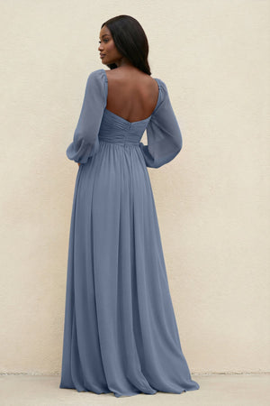 Sweetheart Long Sleeve A - Line Bridesmaid Dress in Neptune - SHE IS ME Bridesmaid Dresses