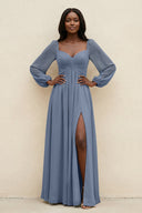Sweetheart Long Sleeve A - Line Bridesmaid Dress in Neptune - SHE IS ME Bridesmaid Dresses