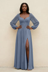 Sweetheart Long Sleeve A - Line Bridesmaid Dress in Neptune - KISS BRIDAL Bridesmaid Dresses