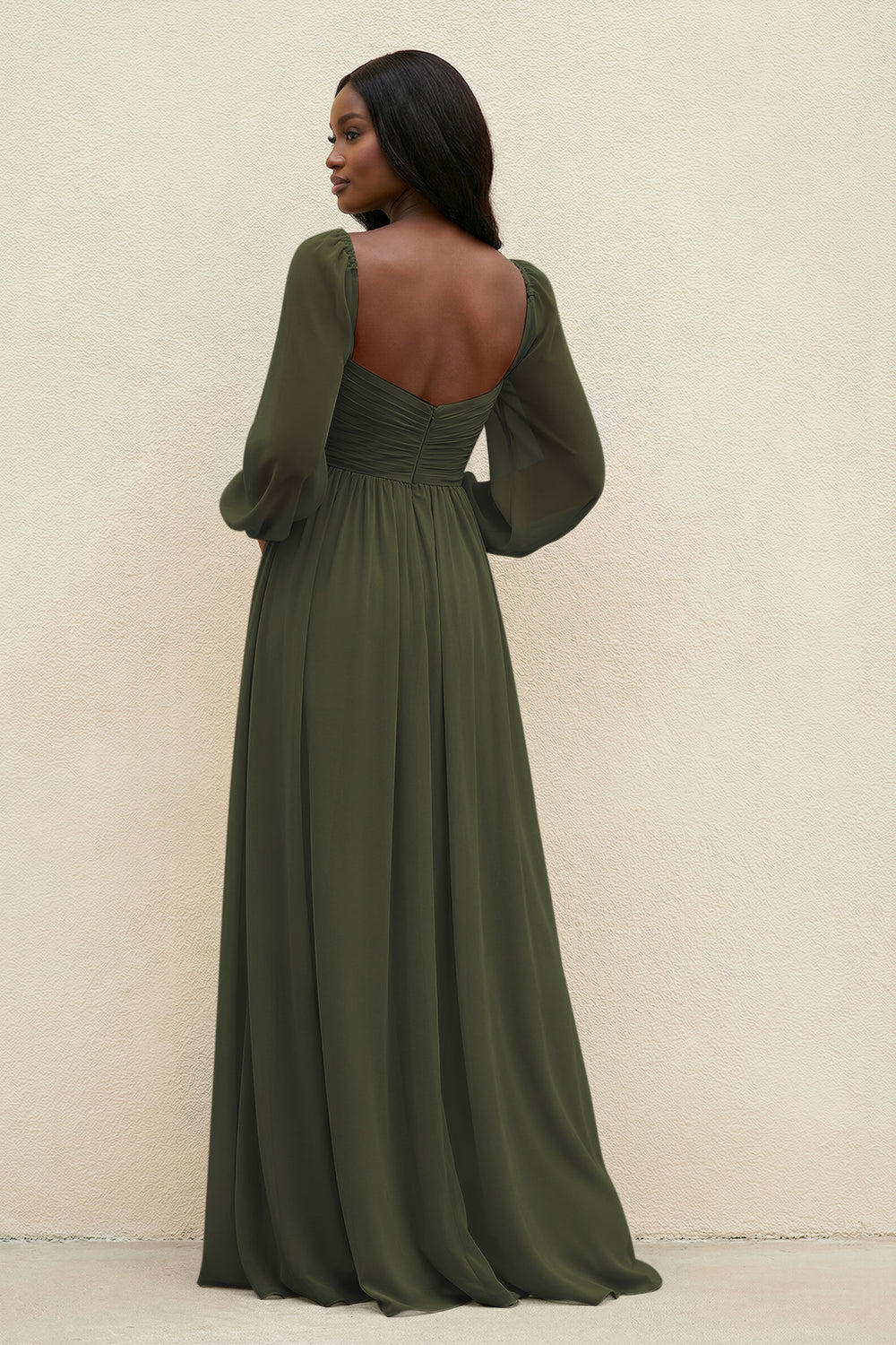 Sweetheart Long Sleeve A-Line Bridesmaid Dress in Olive