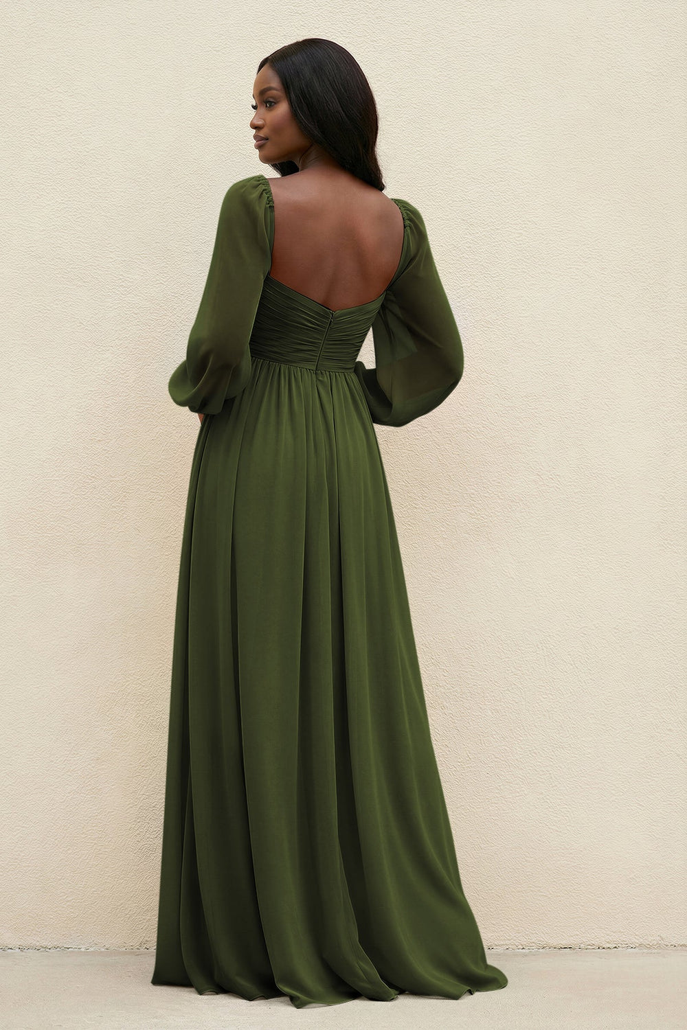 Sweetheart Long Sleeve A - Line Bridesmaid Dress in Olive - KISS BRIDAL Bridesmaid Dresses