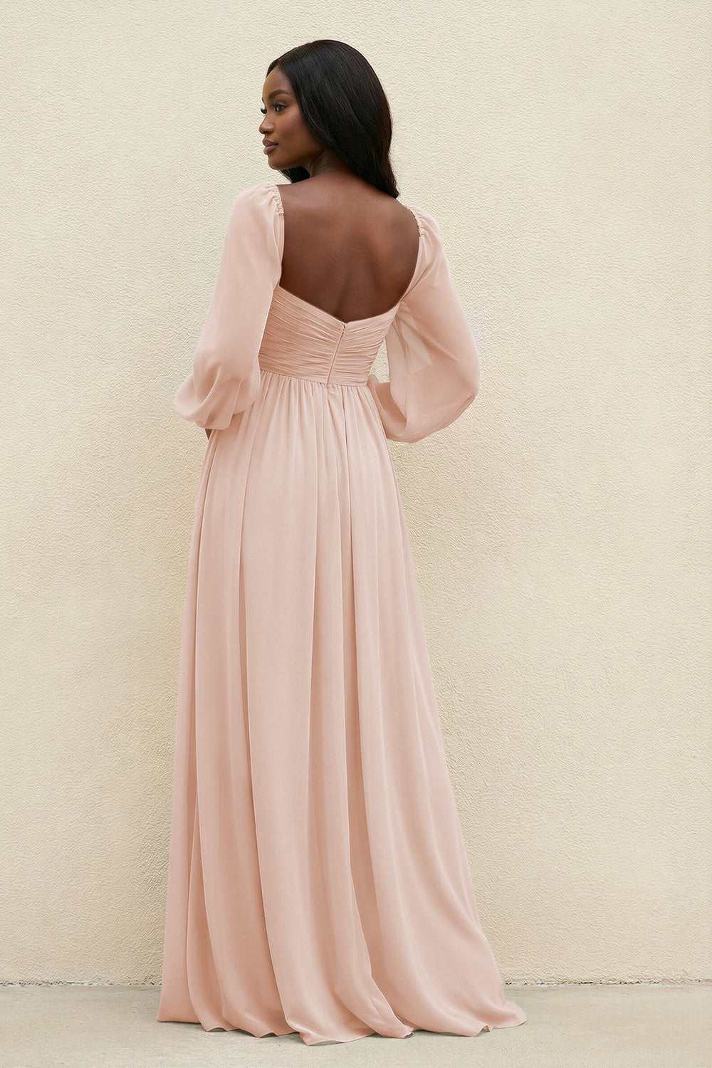 Sweetheart Long Sleeve A - Line Bridesmaid Dress in Pale Blush - KISS BRIDAL Bridesmaid Dresses