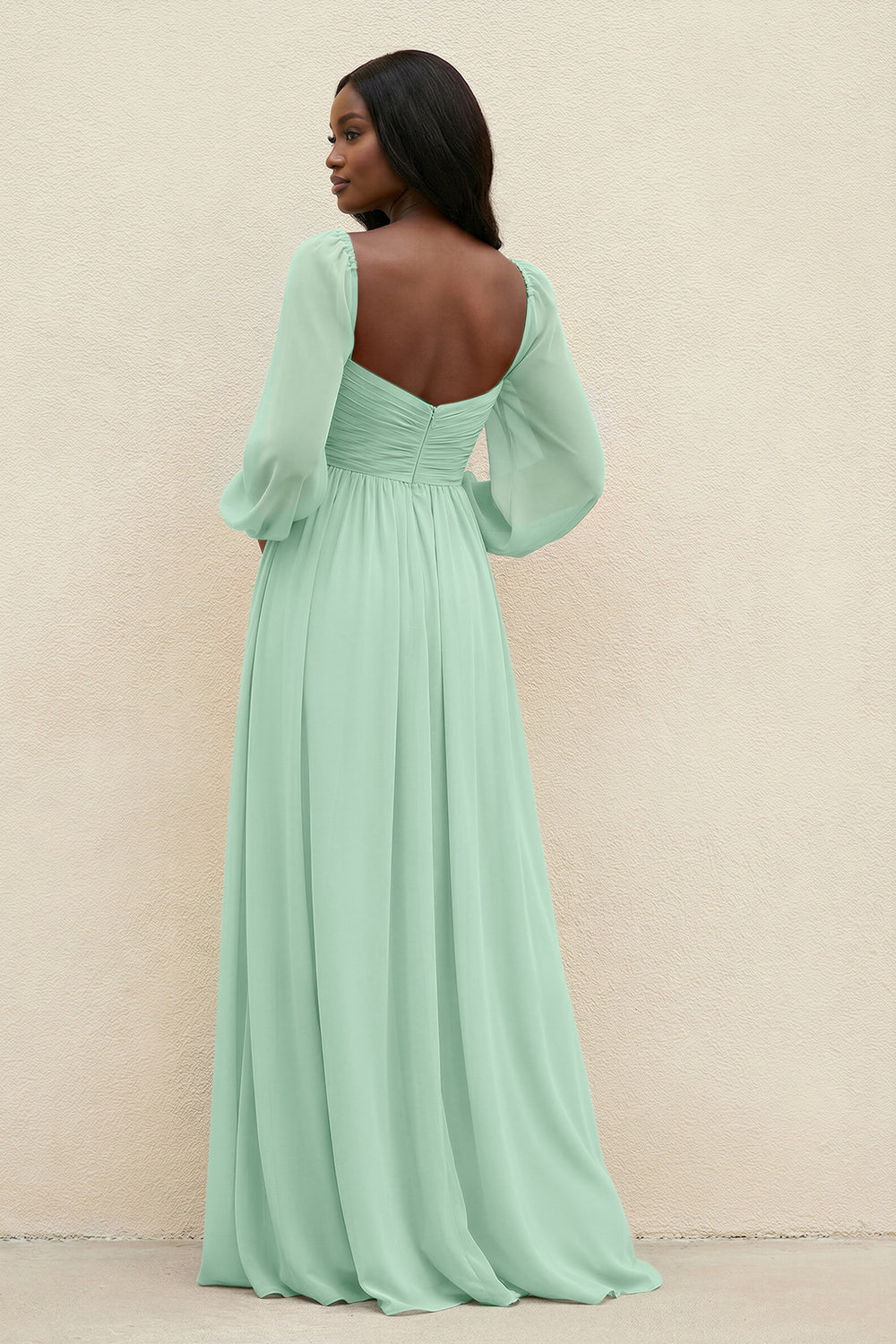 Sweetheart Long Sleeve A-Line Bridesmaid Dress in Pale Pistachio