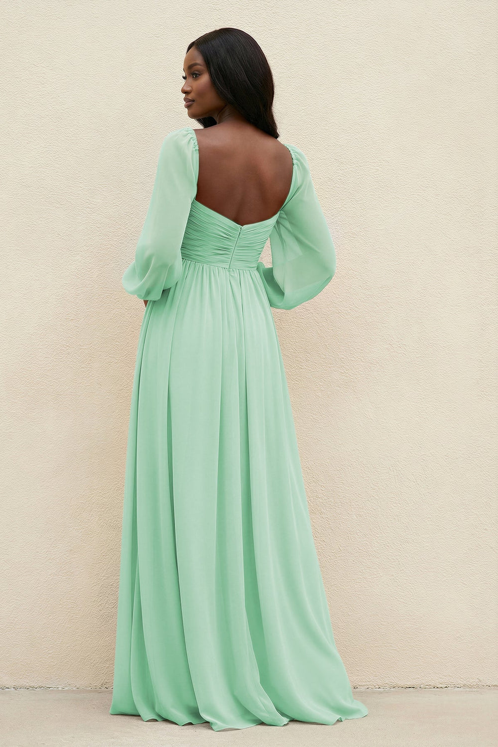 Sweetheart Long Sleeve A - Line Bridesmaid Dress in Pale Pistachio - KISS BRIDAL Bridesmaid Dresses