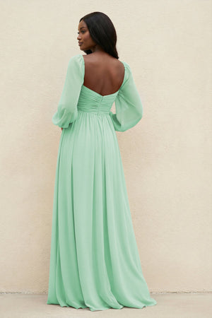 Sweetheart Long Sleeve A - Line Bridesmaid Dress in Pale Pistachio - SHE IS ME Bridesmaid Dresses
