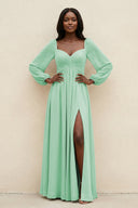 Sweetheart Long Sleeve A - Line Bridesmaid Dress in Pale Pistachio - SHE IS ME Bridesmaid Dresses