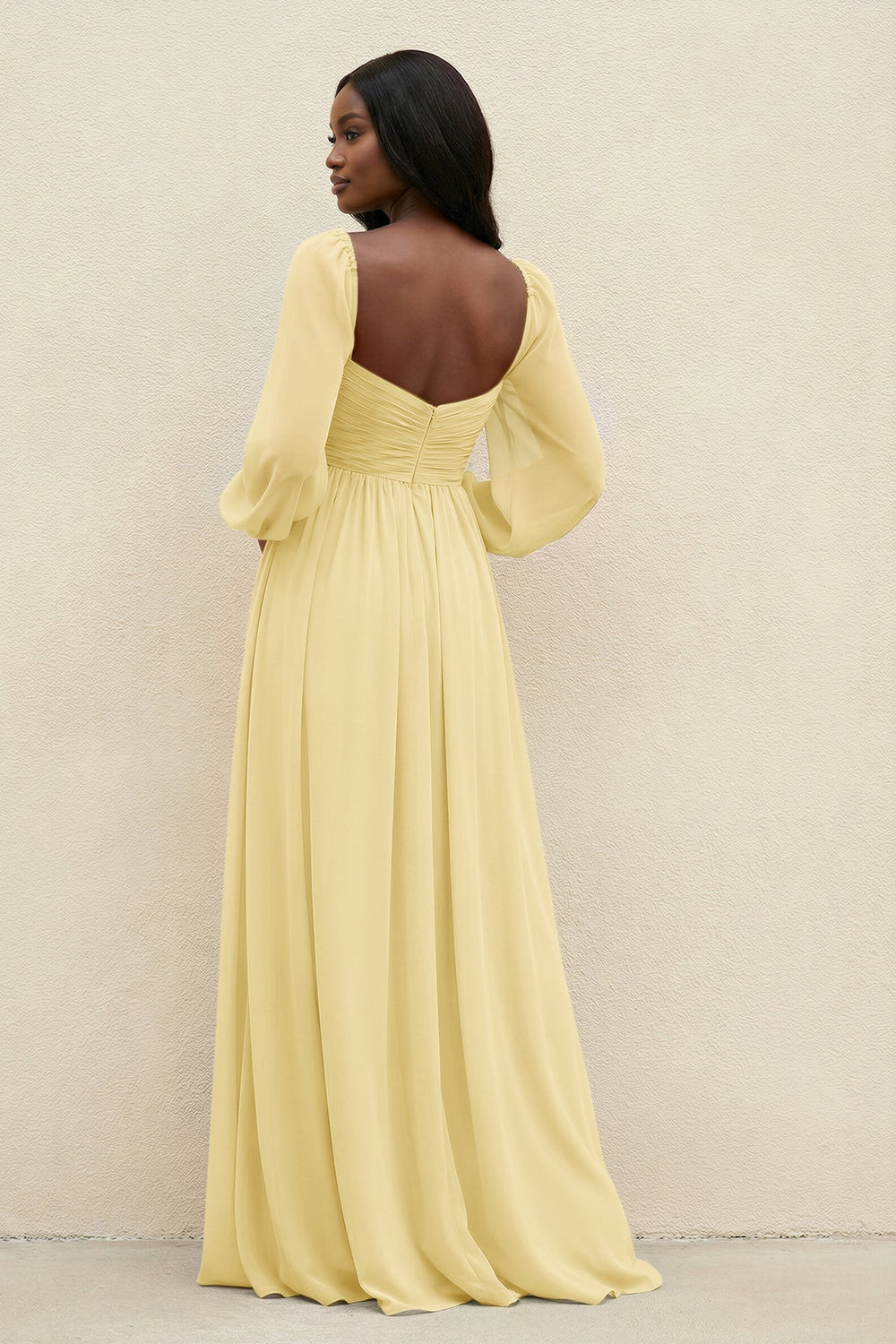 Sweetheart Long Sleeve A - Line Bridesmaid Dress in Pastel Yellow - KISS BRIDAL Bridesmaid Dresses