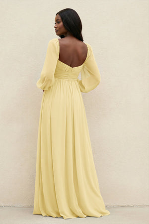 Sweetheart Long Sleeve A - Line Bridesmaid Dress in Pastel Yellow - SHE IS ME Bridesmaid Dresses