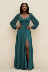 Sweetheart Long Sleeve A - Line Bridesmaid Dress in Pine - KISS BRIDAL Bridesmaid Dresses