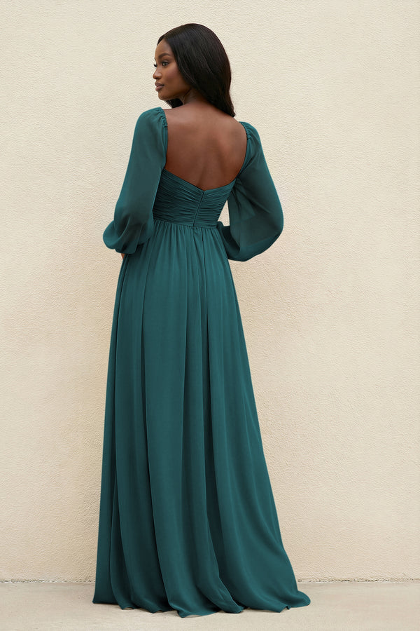 Sweetheart Long Sleeve A - Line Bridesmaid Dress in Pine - SHE IS ME Bridesmaid Dresses