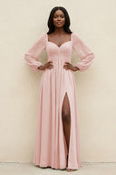 Sweetheart Long Sleeve A-Line Bridesmaid Dress in Rose Petal | KISSBRIDAL