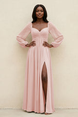 Sweetheart Long Sleeve A-Line Bridesmaid Dress in Rose Petal | KISSBRIDAL