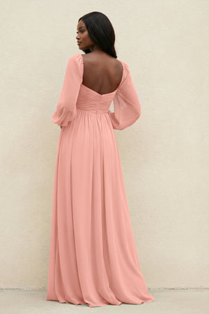 Sweetheart Long Sleeve A-Line Bridesmaid Dress in Rosette (2) | KISSBRIDAL