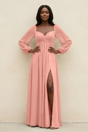 Sweetheart Long Sleeve A-Line Bridesmaid Dress in Rosette | KISSBRIDAL