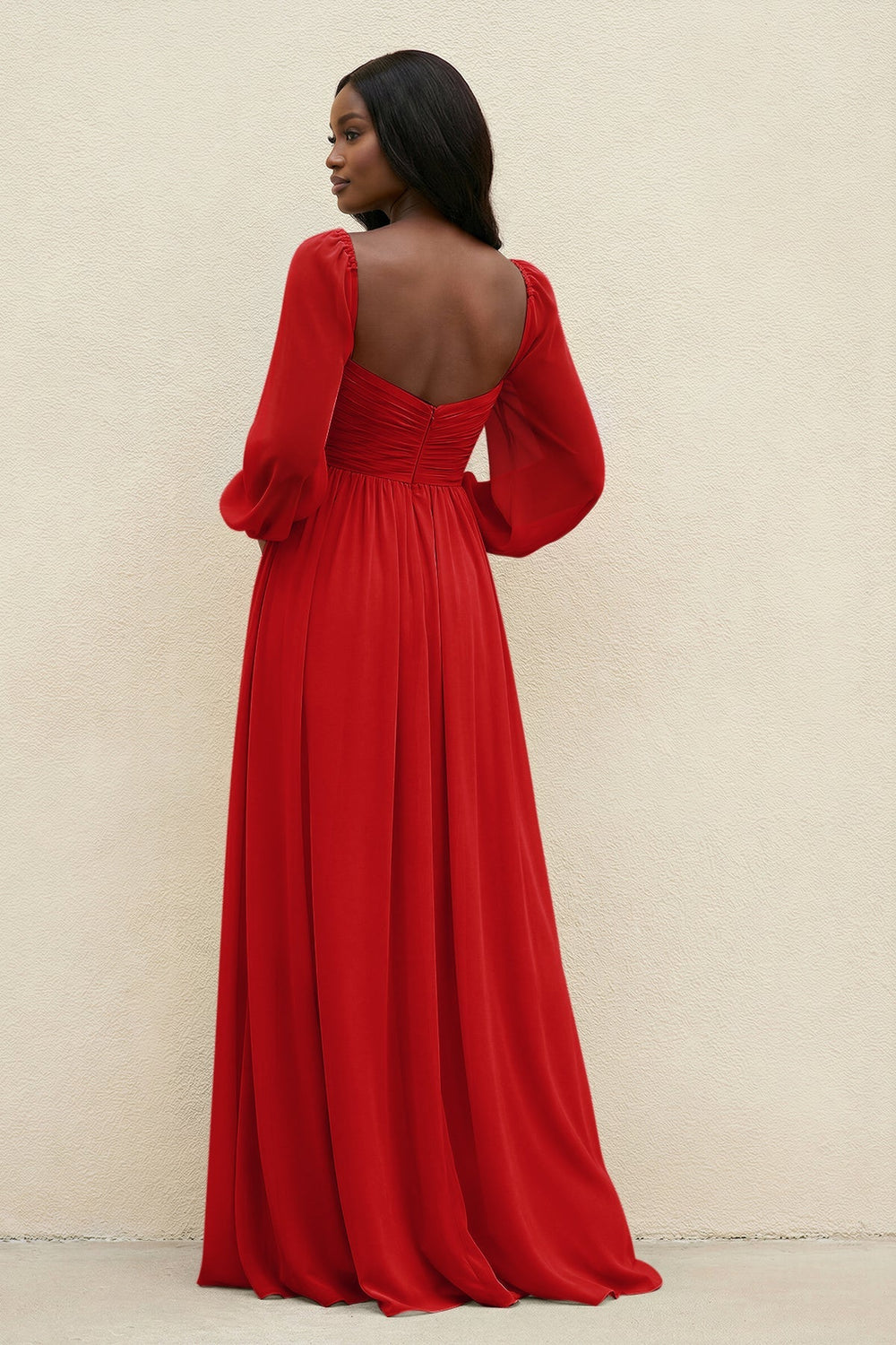 Sweetheart Long Sleeve A - Line Bridesmaid Dress in Ruby Red - KISS BRIDAL Bridesmaid Dresses