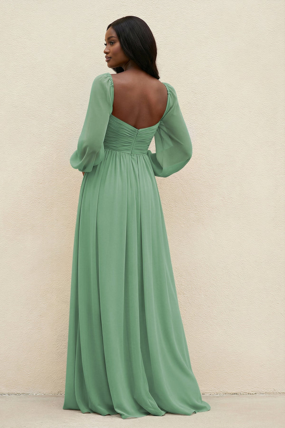 Sweetheart Long Sleeve A - Line Bridesmaid Dress in Sea Glass - KISS BRIDAL Bridesmaid Dresses