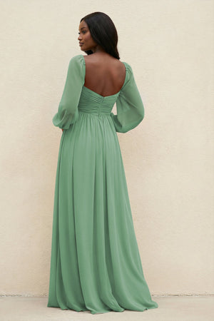 Sweetheart Long Sleeve A - Line Bridesmaid Dress in Sea Glass - SHE IS ME Bridesmaid Dresses