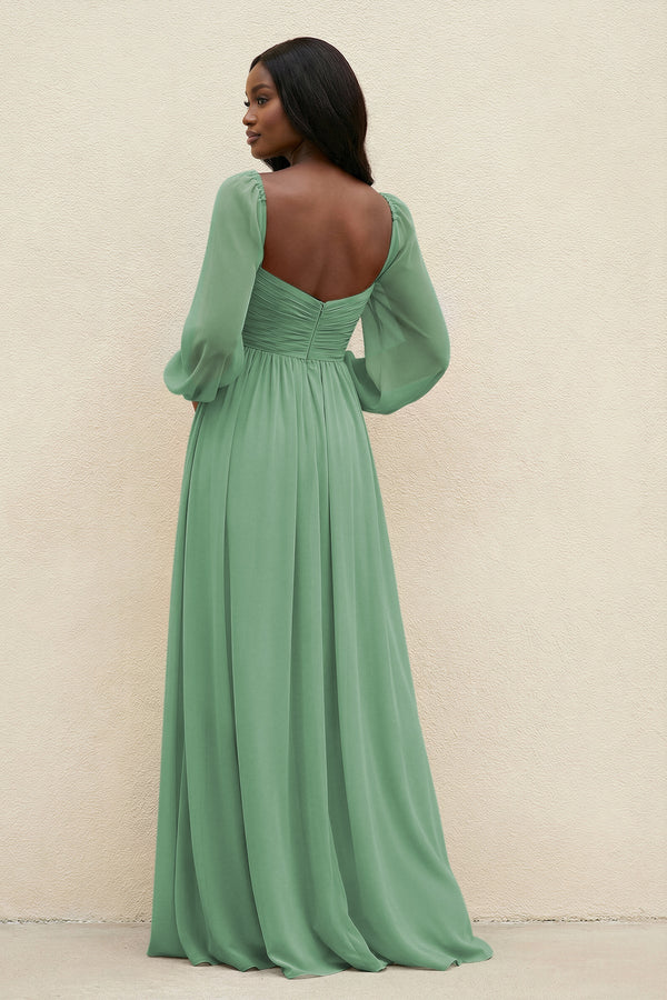 Sweetheart Long Sleeve A - Line Bridesmaid Dress in Sea Glass - SHE IS ME Bridesmaid Dresses