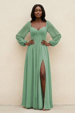 Sweetheart Long Sleeve A - Line Bridesmaid Dress in Sea Glass - SHE IS ME Bridesmaid Dresses