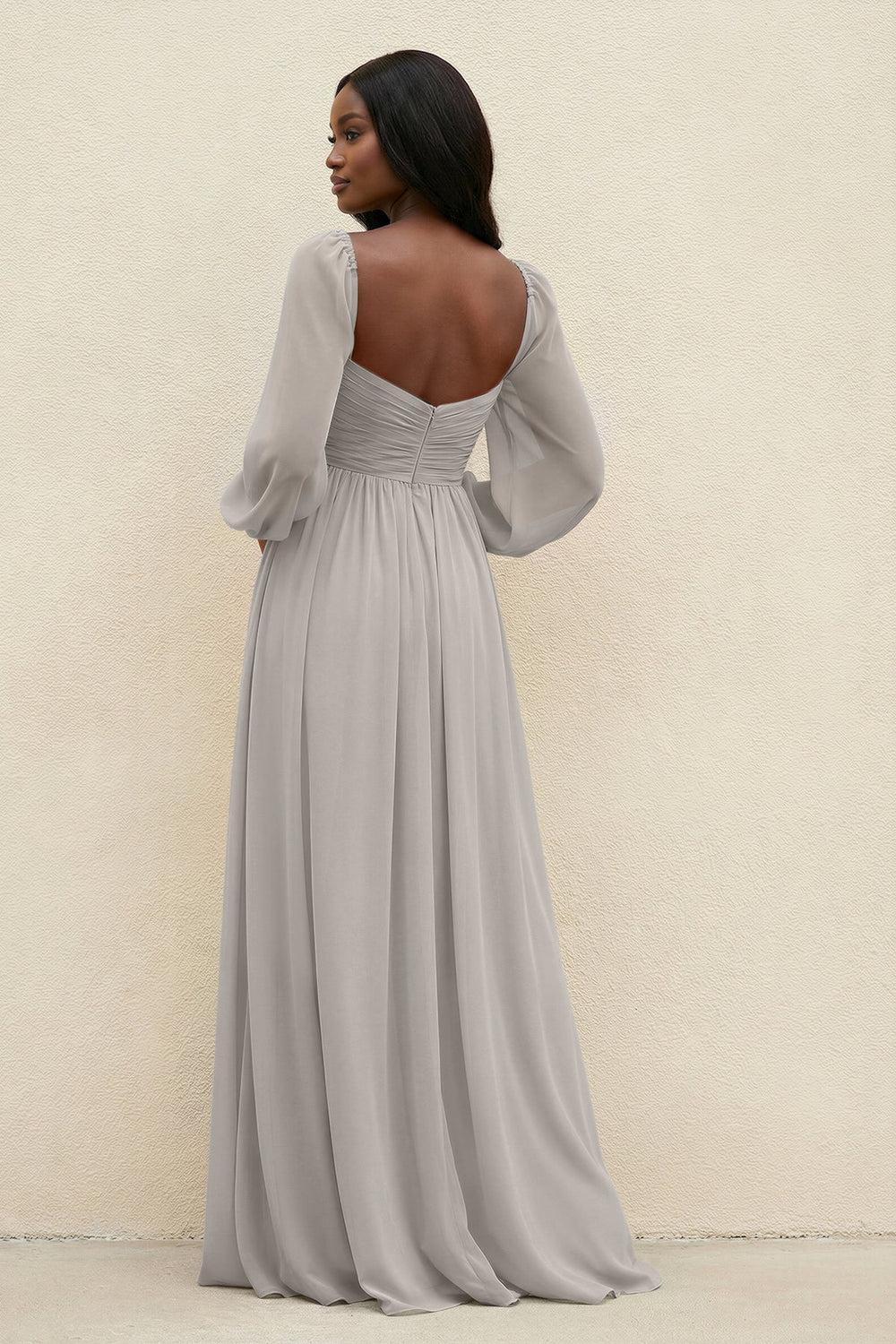 Sweetheart Long Sleeve A - Line Bridesmaid Dress in Silver - KISS BRIDAL Bridesmaid Dresses