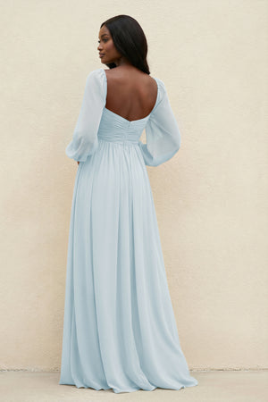 Sweetheart Long Sleeve A-Line Bridesmaid Dress in Sky Blue (2) | KISSBRIDAL