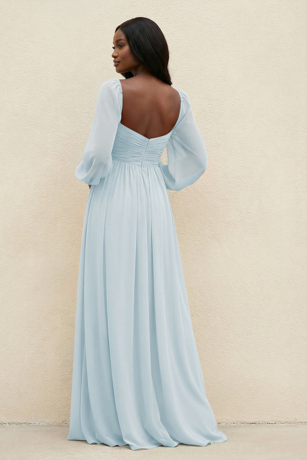 Sweetheart Long Sleeve A-Line Bridesmaid Dress in Sky Blue (2) | KISSBRIDAL