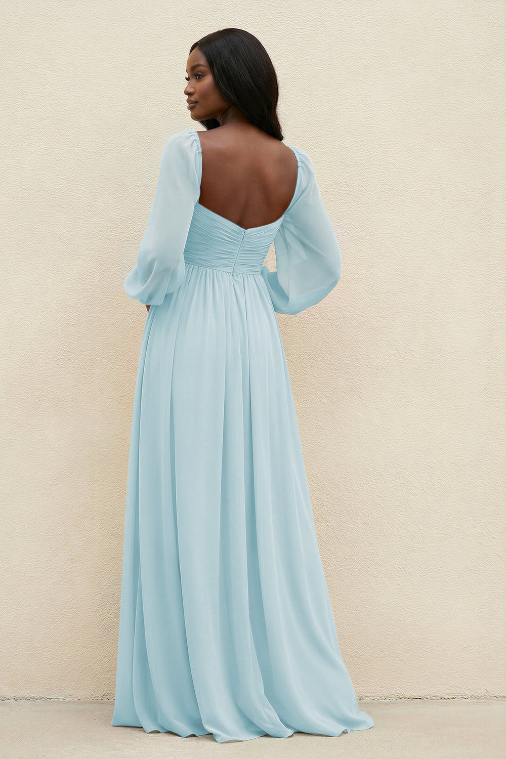 Sweetheart Long Sleeve A - Line Bridesmaid Dress in Sky Blue - KISS BRIDAL Bridesmaid Dresses