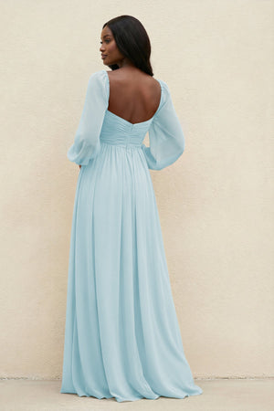 Sweetheart Long Sleeve A - Line Bridesmaid Dress in Sky Blue - SHE IS ME Bridesmaid Dresses