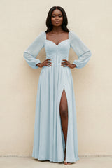 Sweetheart Long Sleeve A-Line Bridesmaid Dress in Sky Blue | KISSBRIDAL