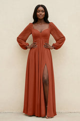 Sweetheart Long Sleeve A - Line Bridesmaid Dress in Spice - KISS BRIDAL Bridesmaid Dresses