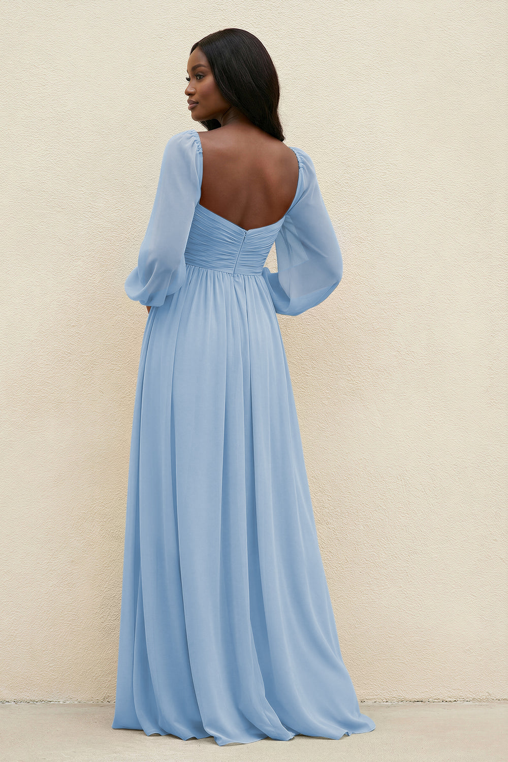 Sweetheart Long Sleeve A-Line Bridesmaid Dress in Steel Blue