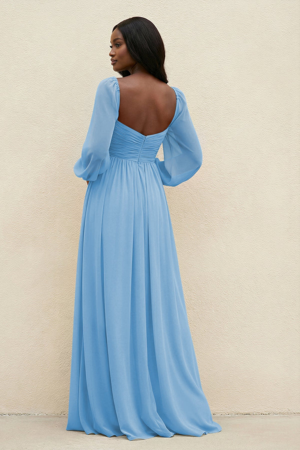 Sweetheart Long Sleeve A - Line Bridesmaid Dress in Steel Blue - KISS BRIDAL Bridesmaid Dresses