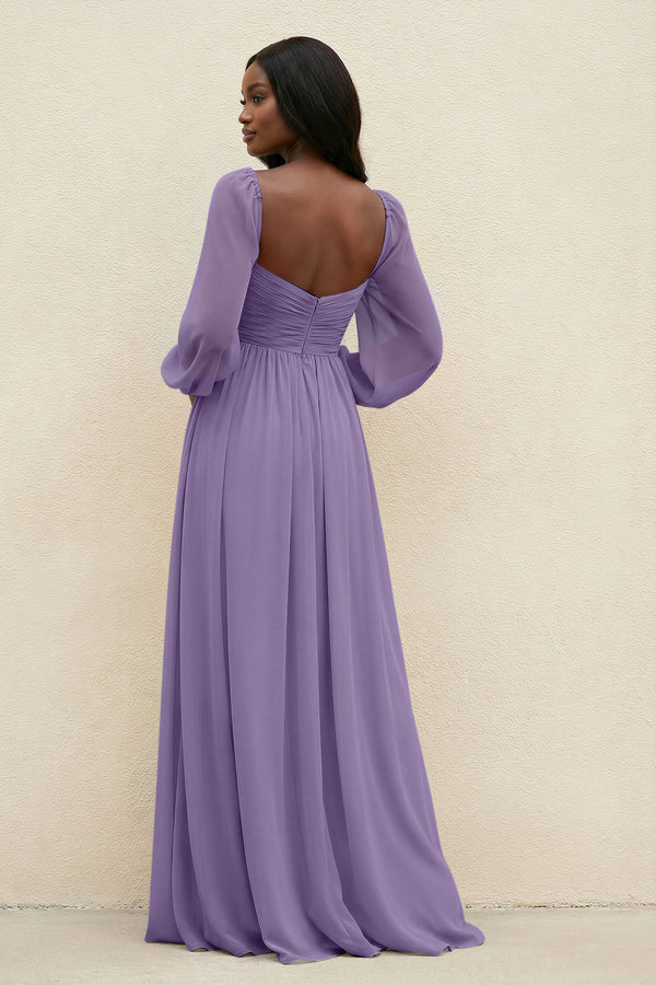 Sweetheart Long Sleeve A-Line Bridesmaid Dress in Tahiti (2) | KISSBRIDAL