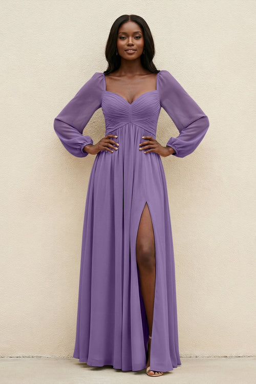 Sweetheart Long Sleeve A - Line Bridesmaid Dress in Tahiti - SHE IS ME Bridesmaid Dresses