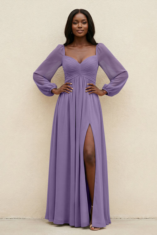 Sweetheart Long Sleeve A-Line Bridesmaid Dress in Tahiti | KISSBRIDAL