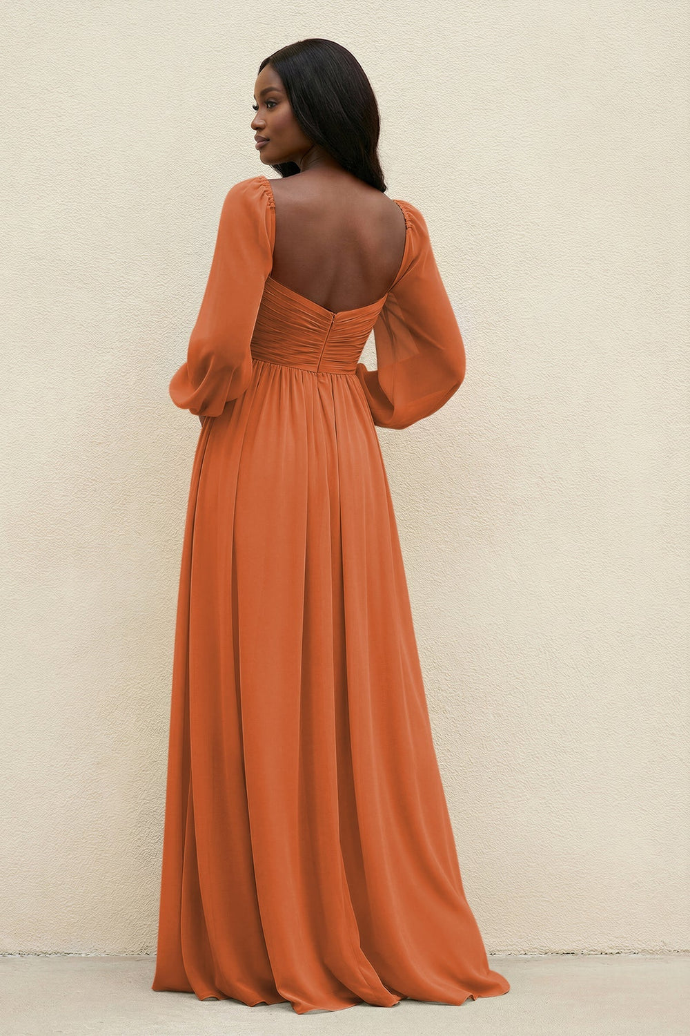 Sweetheart Long Sleeve A - Line Bridesmaid Dress in Terracotta - KISS BRIDAL Bridesmaid Dresses