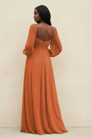 Sweetheart Long Sleeve A - Line Bridesmaid Dress in Terracotta - SHE IS ME Bridesmaid Dresses