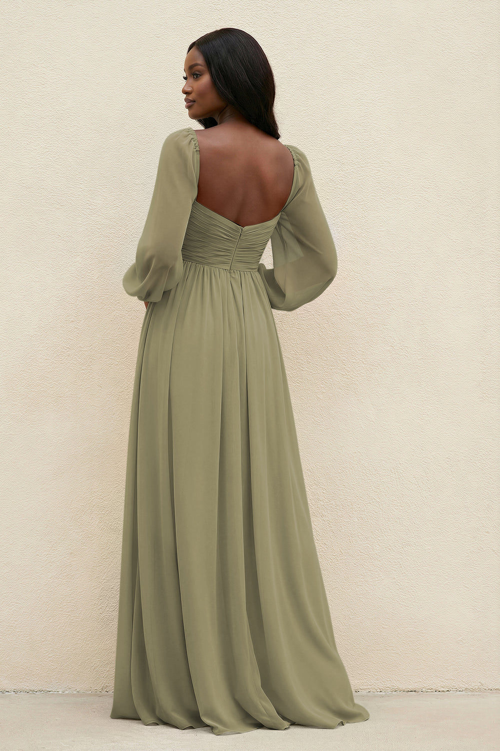 Sweetheart Long Sleeve A-Line Bridesmaid Dress in Thyme