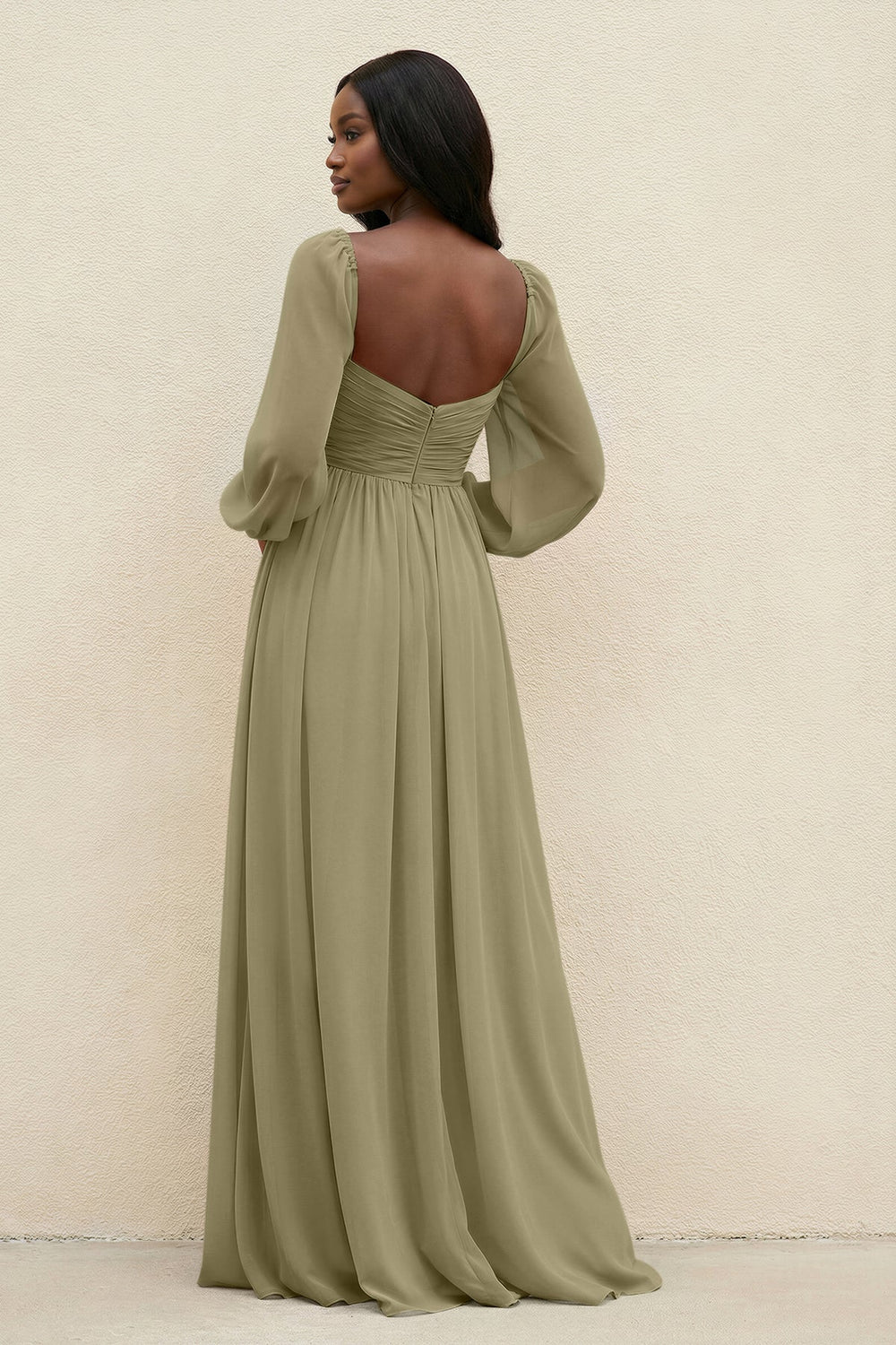 Sweetheart Long Sleeve A - Line Bridesmaid Dress in Thyme - KISS BRIDAL Bridesmaid Dresses