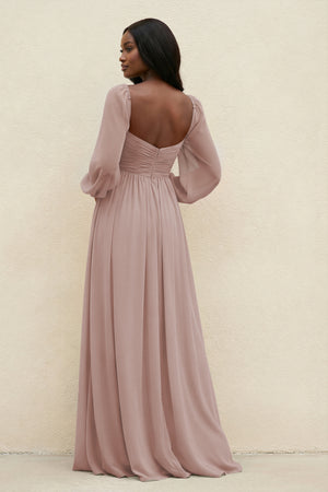Sweetheart Long Sleeve A-Line Bridesmaid Dress in Toffee (2) | KISSBRIDAL