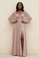 Sweetheart Long Sleeve A - Line Bridesmaid Dress in Toffee - SHE IS ME Bridesmaid Dresses
