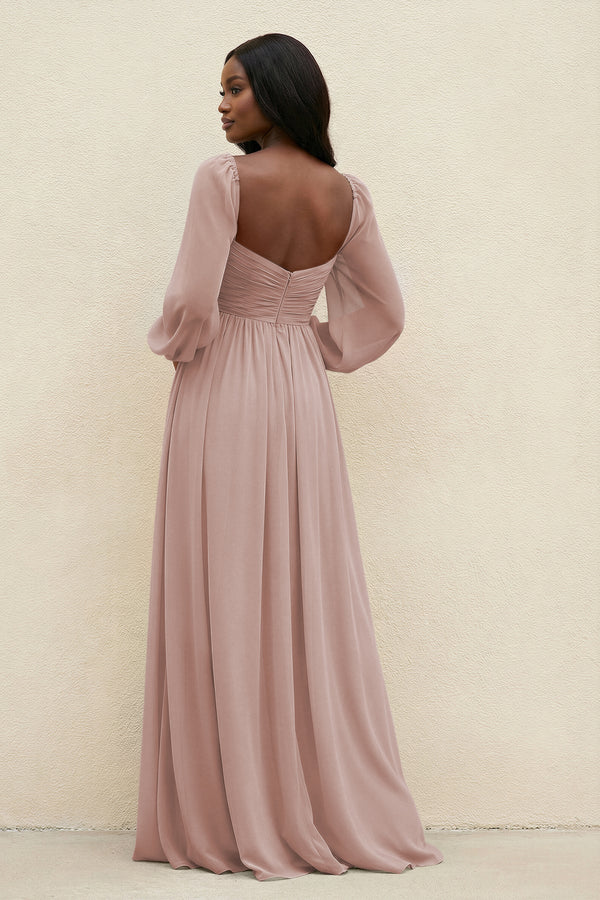 Sweetheart Long Sleeve A - Line Bridesmaid Dress in Toffee - SHE IS ME Bridesmaid Dresses