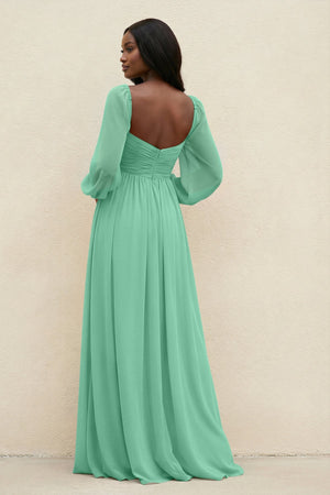 Sweetheart Long Sleeve A - Line Bridesmaid Dress in Turquoise - SHE IS ME Bridesmaid Dresses