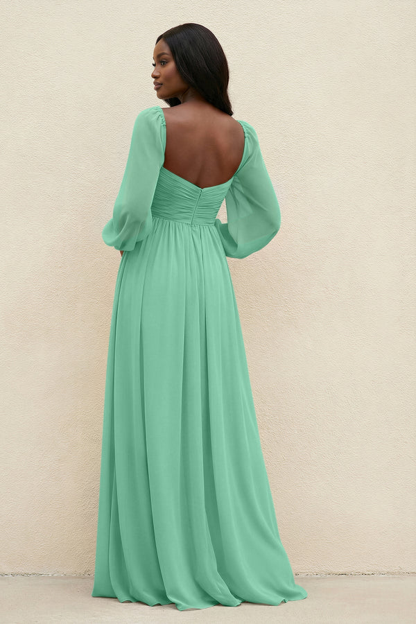 Sweetheart Long Sleeve A - Line Bridesmaid Dress in Turquoise - SHE IS ME Bridesmaid Dresses