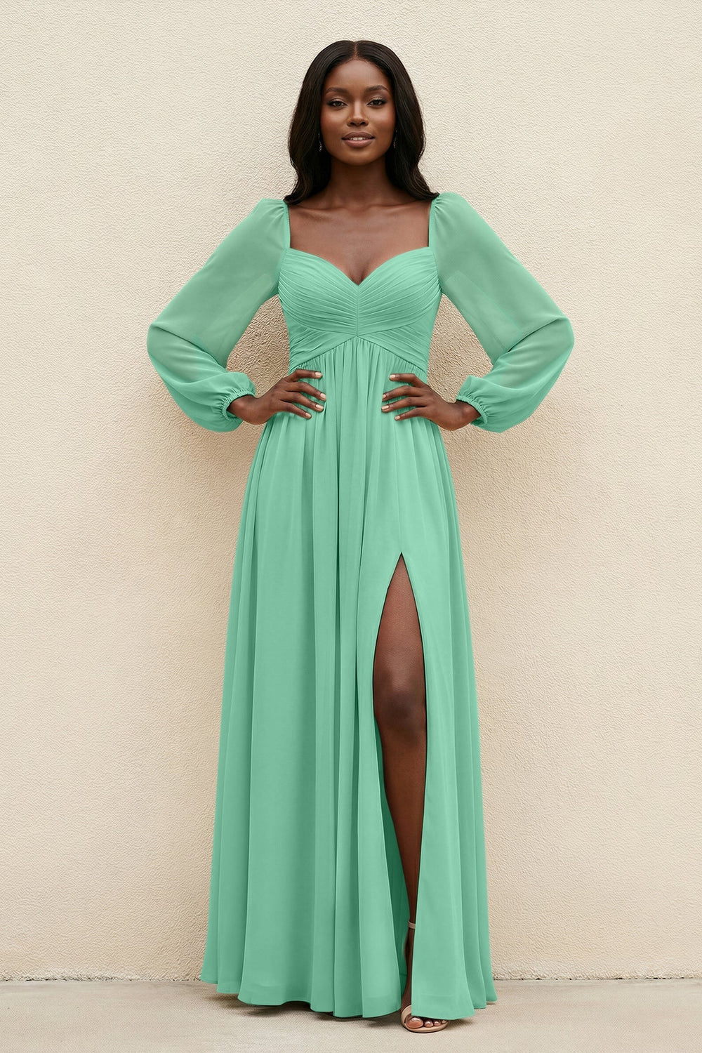 Sweetheart Long Sleeve A - Line Bridesmaid Dress in Turquoise - KISS BRIDAL Bridesmaid Dresses