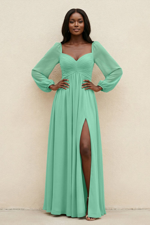 Sweetheart Long Sleeve A - Line Bridesmaid Dress in Turquoise - SHE IS ME Bridesmaid Dresses