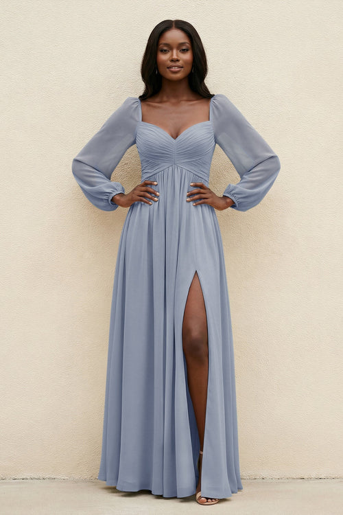Sweetheart Long Sleeve A - Line Bridesmaid Dress in Twilight - SHE IS ME Bridesmaid Dresses